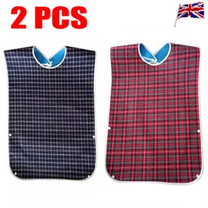 2pcs Waterproof Mealtime Bib Clothing Protector Apron For Adult Elderly Blue+Red - Picture 1 of 12