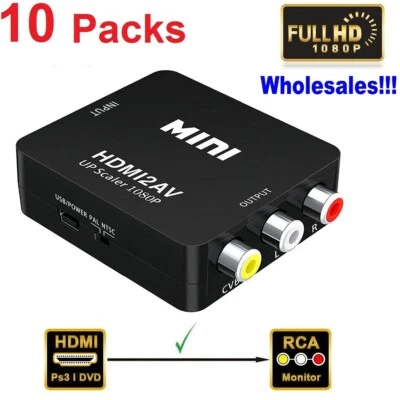 Großhandel Menge 10 x HDMI zu AV RCA CVBS Konverter Adapter Mini Box 1080P HDMI2AV - Bild 1 von 4