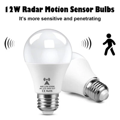 Microwave Radar Induction 12W LED Light Bulb With Motion Sensor LED Lamp E27 - Image 1 of 4