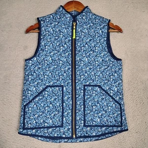 Crewcuts Puffer Vest Girls Large Blue Ditsy Floral Quilted Full Zip Outdoor - Picture 1 of 9