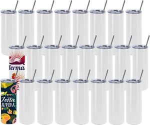 24 Pack Sublimation Tumblers Bulk 20 Oz Skinny Straight, Sublimation Blanks Doub - Picture 1 of 12