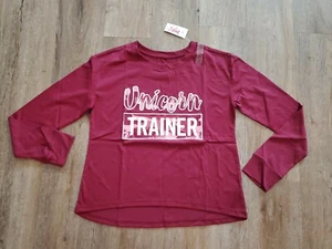 NWT Justice For Girls Shirt Size 12 maroon white glitter unicorn trainer NEW  - Picture 1 of 5