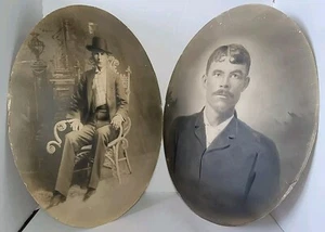 2 Large Antique Oval Portrait Photographs Men Unframed - Picture 1 of 19
