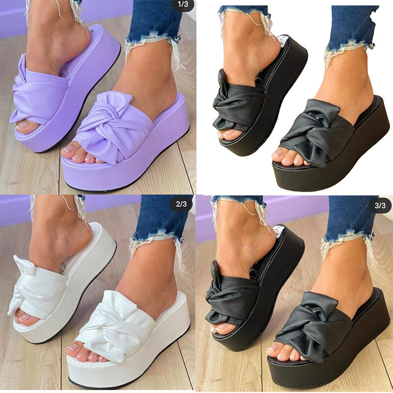 Chanclas De Mujer Con Cuña Para Piscina Sandalias De Verano En Gris Claro  Y Negro