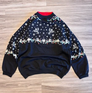 Años 90 / Sudadera Vintage Artesanos Pájaros de Nieve Bordada Navidad Cuello Redondo L-XL - Imagen 1 de 9
