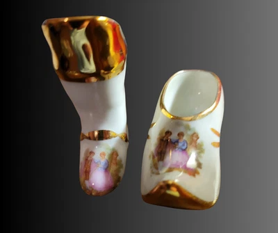 Vintage Limoges France Fragonard Courting Couple Miniature Victorian Boot & Clog - Image 1 of 4