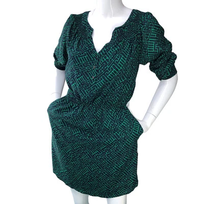 Vestido Shoshanna Mujer Talla 0 Seda Elastizado Manga Larga Geométrico Verde BOLSILLOS Foto 1 de 4