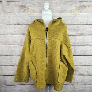 Abrigo de fieltro con capucha amarillo dorado 80 % lana italiana cremallera completa hecho a mano en Italia XL - Imagen 1 de 9