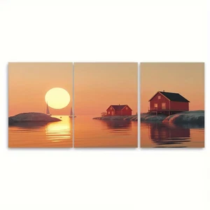 3pcs sun over Swedish archipelago Metal Print Ready to Hang Art - Picture 1 of 7