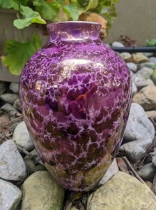 Jarrón de cerámica Hollohaza Hungría 1831 9 porcelana púrpura oro blanco moteado de colección 8" - Imagen 1 de 8