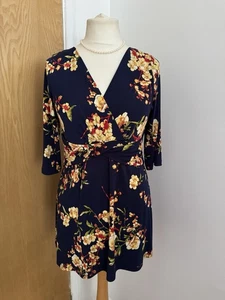 Kim & Co Tunic Top floral Navy Mix 3/4 Sleeves stretchy UK Size Medium - Picture 1 of 13