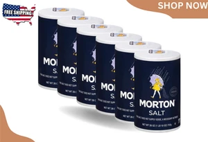 Morton Salt 6 Pack Plain Table Salt, Round Can 26 oz - Picture 1 of 7
