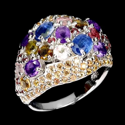 925 Пробы кольцо овальный кианит аметист турмалин натуральный ювелирных изделий размер 7 - Изображение 1 из 4