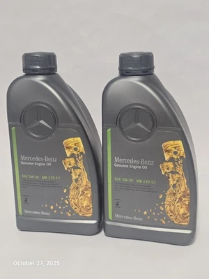 ACEITE DE MOTOR GENUINO MERCEDES-BENZ 5W30 SINTÉTICO 229.52 1.05 CUARTOS DE DÓLAR ESTADOUNIDENSE 2 PIEZAS Foto 1 de 4