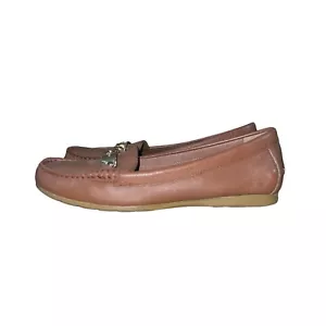 Coach Women’s Olive Leather Loafers Size 8 Pebble Grain Slip On Shoes Brown Gold - Picture 1 of 10