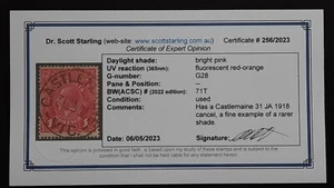 KGV 1d red G28 Bright Pink with Starling Certificate - Picture 1 of 2