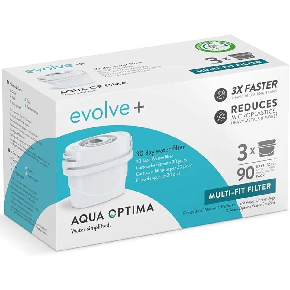 Aqua Optima Evolve+ Water Filter Cartridge - Pack of 3, White (EPS319)