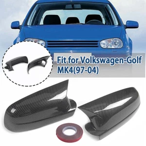 For VW Jetta Golf Mk4 Passat 99-04 Carbon Fiber Look OX Horn Mirror Cover Casing - Picture 1 of 7