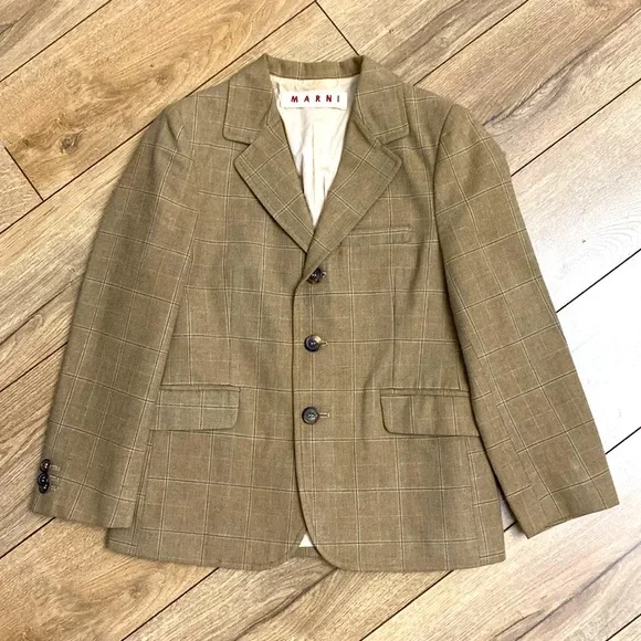 MARNI single-breasted checked cotton blazer in tan Size 6 Unisex $275 - Image 1 of 4