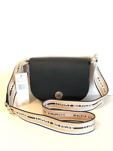 Tommy Hilfiger Womens Crossbody Black purse TH Logo NWT $98 RPT - Sylvie Li Flap - Picture 1 of 12