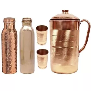 100% Pure Copper Water Jug Pitcher Tumbler Glass Bottle Cup Ayurved Benefit Gift - Picture 1 of 6