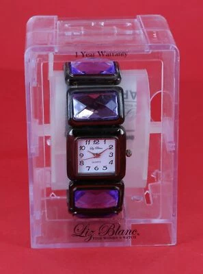 Reloj elástico Liz Blanc para mujer acabado pistola con pedrería púrpura Foto 1 de 4