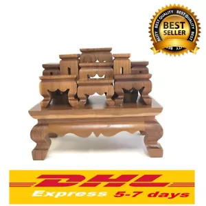 Set Altare Thai Teak Legno Buddha Amuleto Mini Adorazione 9 Tavoli Fatto a Mano Bellissimo - Foto 1 di 10