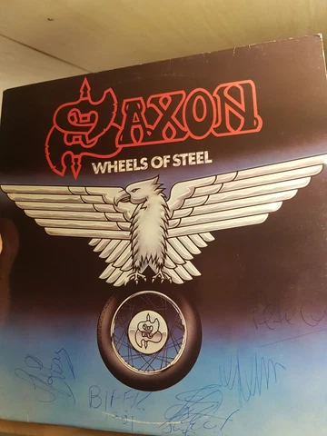 SAXON FULLY SIGNED WHEELS OF STEEL VINYL 1ST PRESS RARE MOTORHEAD JUDAS PRIEST Cover