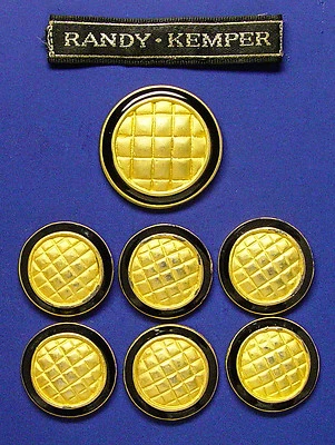 7 RANDY KEMPER BUTTONS MATTE GOLD TONE QUILTED EFFECT W/BLACK ENAMEL, GOOD COND. - Image 1 of 4