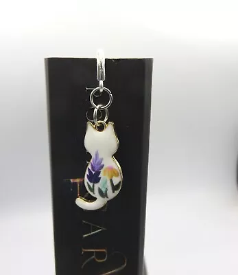 Enamel Cat Bookmark Metal White Flowers Feather Silver Teacher Gift Book Lover • 10$