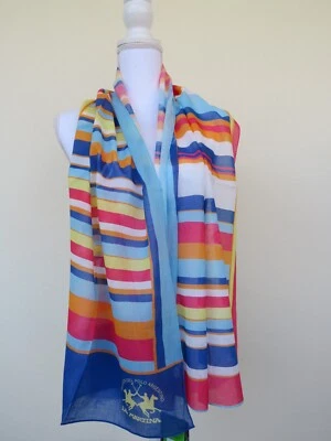 UOMO nuova leggera cotone blu turchese rosso righe  45x160 cm LA MARTINA - Imagen 1 de 3