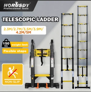 2.3/2.7/3.5/3.9/4.2/5M Telescopic Folding Ladder Aluminium Alloy Extension Step - Picture 1 of 18