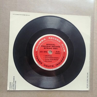Special Preview Record Spring 1964 Flexi Disc Dave Brubeck Columbia RARE Foto 1 de 2