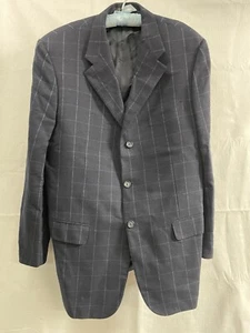Corneliani Suit Coat Mens Navy Plaid 3 Btn Wool Jckt Made in Italy Not Perfect - Picture 1 of 19