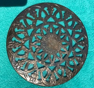 Vtg Round Silver Tone Metal W Glass TRIVET Raimond Made In Spain 6” Has Patina - Picture 1 of 6