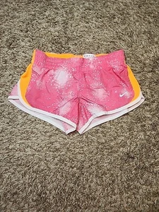 Nike Dri Fit Athletic Shorts Girls Size S Pink Orange Lined LOGO - Picture 1 of 7