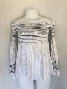 Camicia blusa Intermix bianca spalle scoperte fantasia righe taglia P - Foto 1 di 5