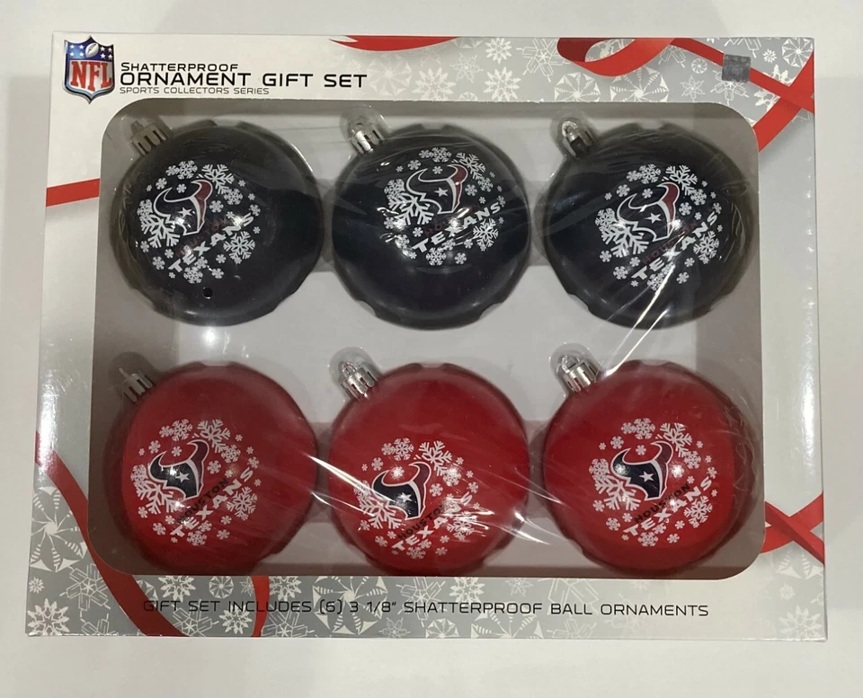 Houston Texans NFL 6 Pack Shatterproof Christmas Tree Ornament Boxed Set - Image 1 of 1