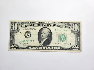 1963 $10 Ten Dollar Bill Federal Reserve Note, serial # E59677191A - Image 1 of 2