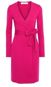 Diane von Furstenberg Linda Wool Cashmere Wrap Dress Lng Sleeve Pink Size Medium - Picture 1 of 14