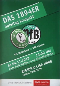 off. Programme Regionalliga 2018-19 VfL Oldenburg vs VfB Lübeck  - Picture 1 of 1