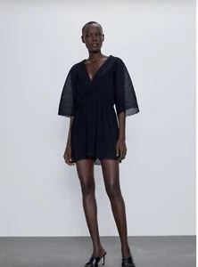 Zara SHORT PLEATED JUMPSUIT black Size Large Used One Piece - Picture 1 of 7
