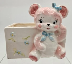 Vintage 1950s Japan Pink Anthropomorphic Ceramic Bear Planter Hand Painted - Picture 1 of 8
