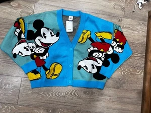 Cárdigan tejido estampado integral Disney Mickey & Co para mujer XL botón delantero cuello en V. - Imagen 1 de 5
