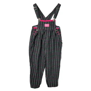 Osh Kosh Vintage 80s Black Denim Overalls Hearts Spell Out Striped Girls 5T - Picture 1 of 7