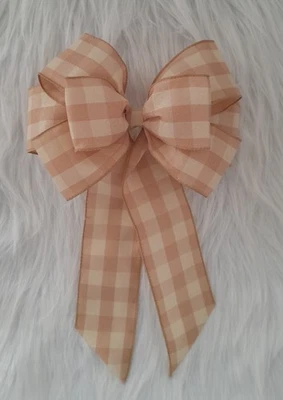 Natural Buffalo Plaid Ribbon Bow - Wreath Bow - Gift Bow - Gingham Checked Bow - Image 1 of 4