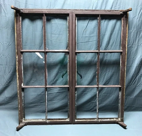 Vintage Industrial Steel Double 6 Lite Casement Window Garage Old 38x40 1379-22B Cover