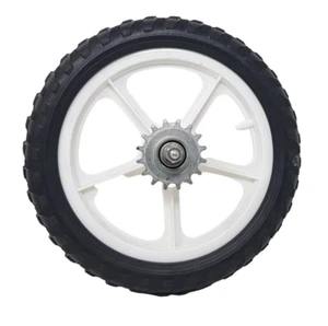 Four (4) 12" White Rear Plastic Mag Kids Bike Wheels With Solid Tyres & 16T Cogs - Picture 1 of 2