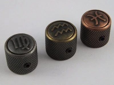 TELECASTER GUITAR KNOBS ZODIAC Star Sign in 3 Antique Metal finishes