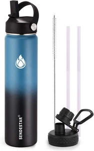 Water Bottle 24Oz Double Wall Vacuum Insulated Leak Proof Stainless Steel Sports - Picture 1 of 12